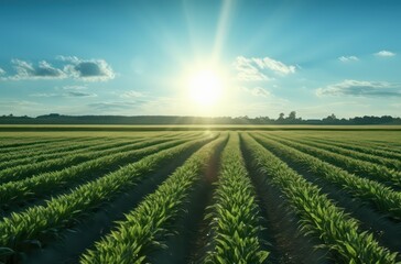 crop field with the sun behind it