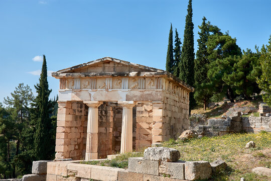 Athenian treasury at the ancient delphi site in Greece