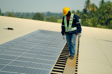 Solar cell farm power plant eco technology.landscape of Solar cell panels in a photovoltaic power plant.concept of sustainable resources and renewable energy.blue tone.