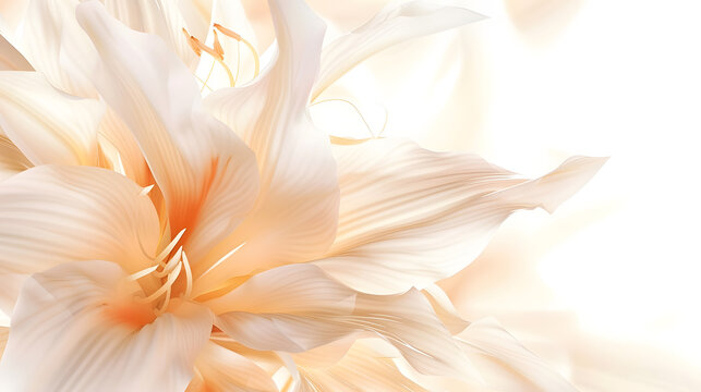 Close up white beige  lily flower natural floral background pastel color with copy space Natural beauty blossoming lily flower Peony blooms vertical flowery image celebrate nature post : Generative AI - Powered by Adobe