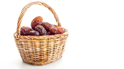 Royal dates in a basket isolated on white background Copy space : Generative AI