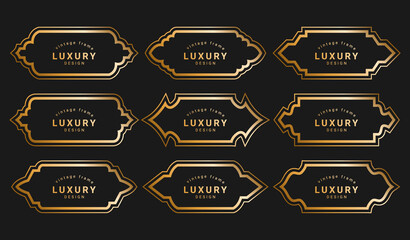 luxury golden vintage old classic arabic islamic banner text box title frame border labels set 
