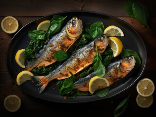 grilled trout on a bed of sautéed spinach