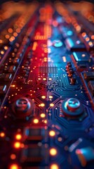 Fototapeta premium 3D Blender crafted depiction of a tech racetrack where microchips carrying the Chinese and American flags compete in a race for innovation, on an isolated background with room for text