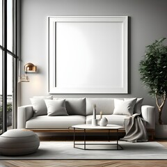 Poster mockup. Living room wall poster mockup with house background. Luxurious interior design.