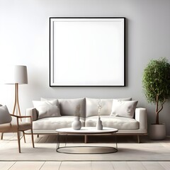 Poster mockup. Living room wall poster mockup with house background. Luxurious interior design.
