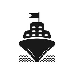 Ship black icon. Liner silhouette front vector icon. Boat vehicle for passengers vector. Floating transport ship black icon.