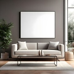 Poster mockup. Living room wall poster mockup with house background. Luxurious interior design.