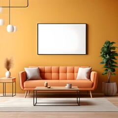 Poster mockup. Living room wall poster mockup with house background. Luxurious interior design.