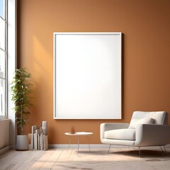 Poster mockup. Living room wall poster mockup with house background. Luxurious interior design.