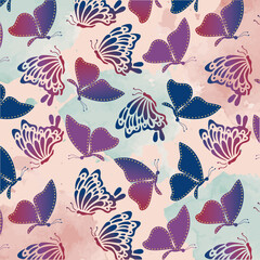 Colorful gradient butterflies and watercolor backdrop