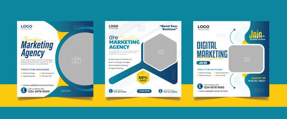 Digital Marketing Social Media Post Template, Online Live Webinar, Business Conference, Guest Speaker Web Banner Square Flyer Design Set.