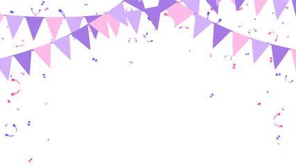 Party surprise decoration with garland hanging flag and confetti pink, purple pastel color - 787332414