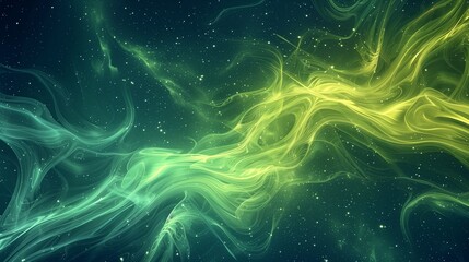 Obraz premium An abstract, glowing green and yellow marble pattern with swirls of light on a dark background. Generated by artificial intelligence.