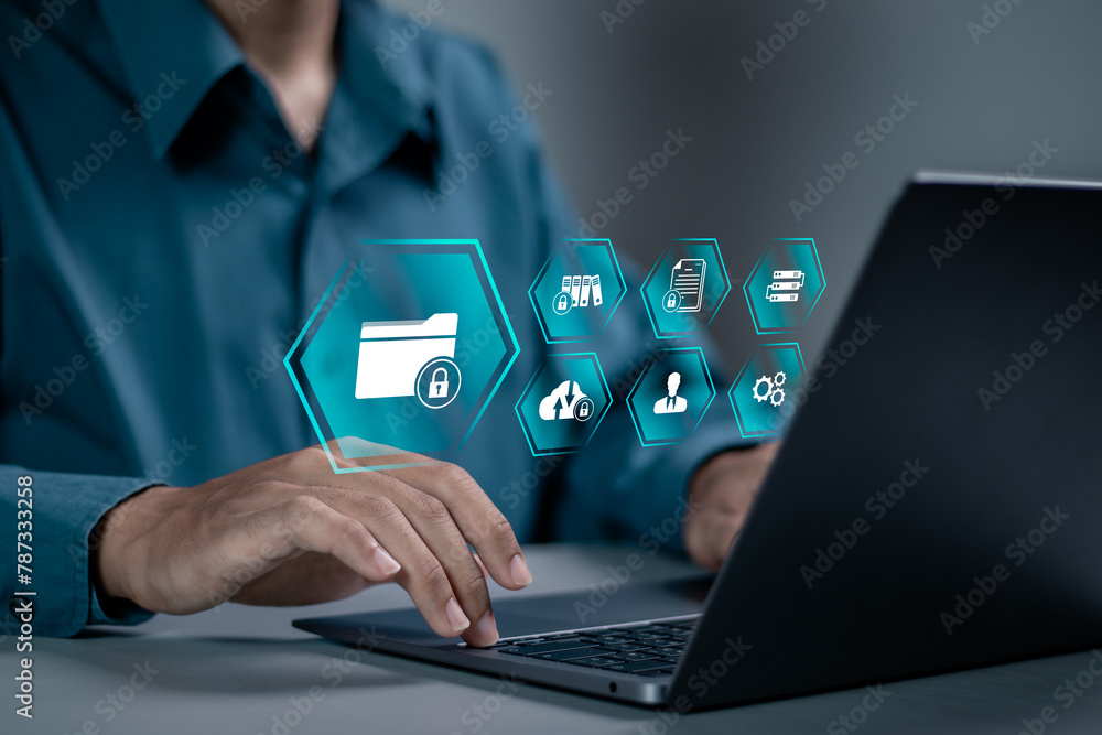 Poster corporate data management system concept. personal data and corporate personal data protection. busi