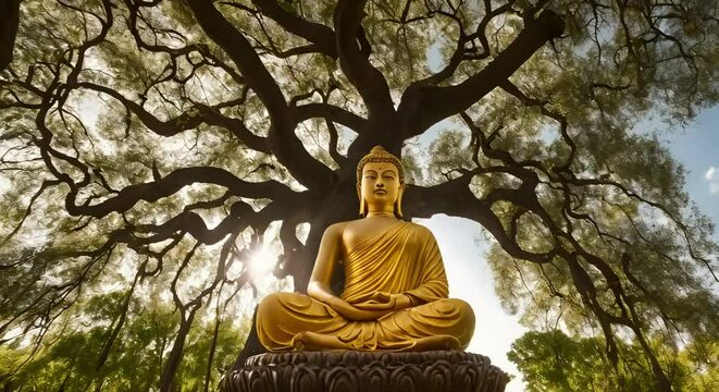 Enlightenment Under the Bodhi Tree: Motion Graphics Depicting Siddhartha Gautama's Transformation into the Buddha.