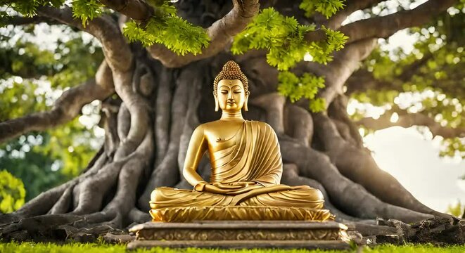 Enlightenment Under the Bodhi Tree: Motion Graphics Depicting Siddhartha Gautama's Transformation into the Buddha.
