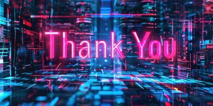A digital glitch art background with distorted visuals and glitchy "Thank You" text. - Powered by Adobe