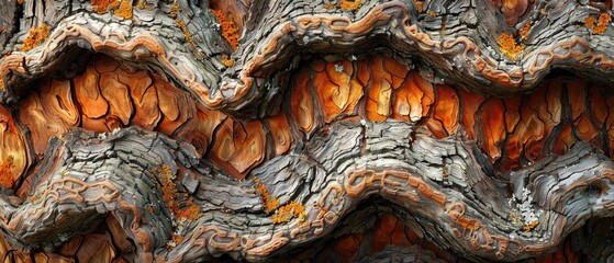 Closeup of gnarled redwood bark, intricate patterns, textured details, emphasizing immense age , high-resolution - obrazy, fototapety, plakaty