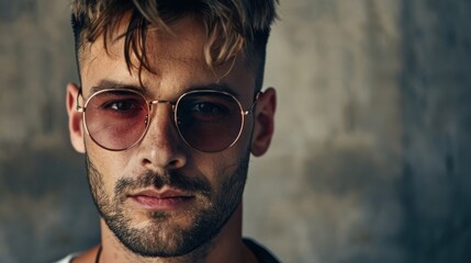 Obraz premium A close-up portrait of a man with trendy sunglasses and a stylish haircut. 