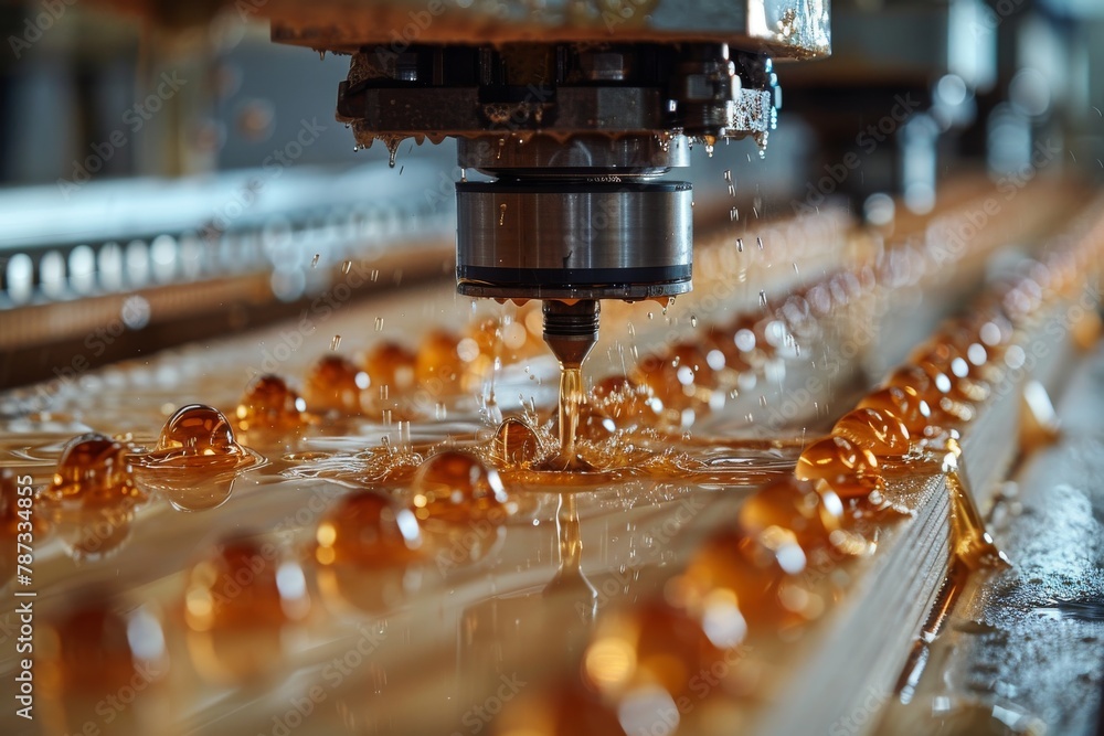 Aufkleber cnc milling machine in action with liquid coolant being sprayed on a metallic surface