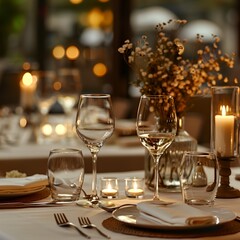 Luxury table setting, fancy glassware in restaurant