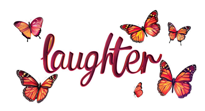 a picture of a butterfly with the word laughter surrounded by butterflies. transparent background png