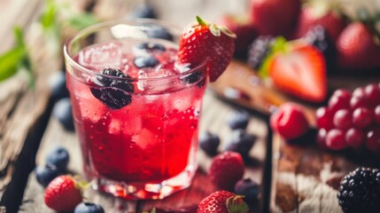 Refreshing Drink With Fresh Berries on a Table