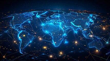 Naklejka na ściany i meble Global Network Connectivity and Data Exchange Visualization