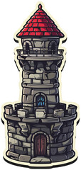 a cartoon castle tower with a red roof. transparent background png - obrazy, fototapety, plakaty