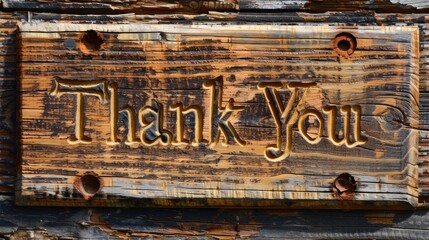 A rustic wood texture background with "Thank You" carved or engraved on it. 