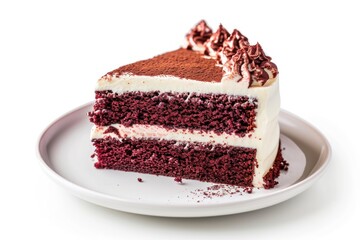 Red velvet cake with cream cheese filling on a white isolated background. toning. selective focus . photo on white isolated background