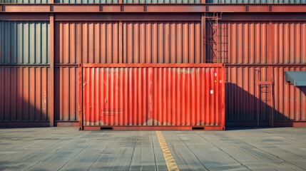 Capture the intricate details and textures of the new metal shipping container from the side view with photorealistic precision