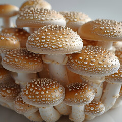 Fungi growing on white surface a type of food ingredient - obrazy, fototapety, plakaty