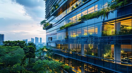 a sustainable energy-efficient office building in a modern city
