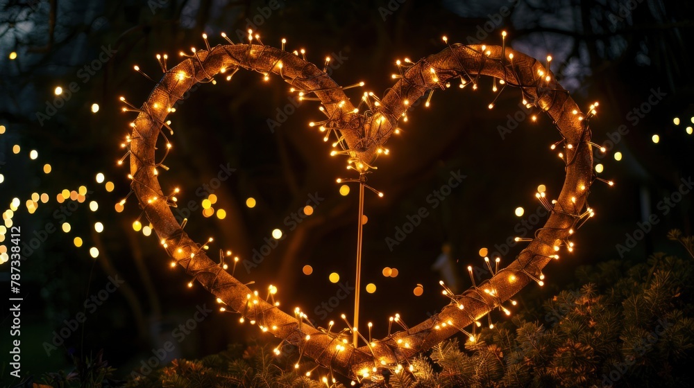 Poster a heart-shaped pattern created with lights or fairy lights, adding warmth and charm.
