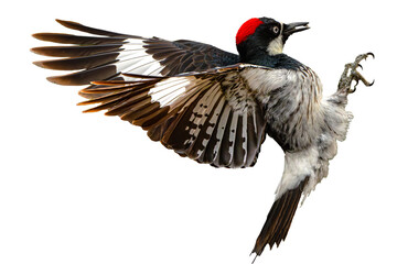 Acorn Woodpecker (Melanerpes formicivorus) Photo, in Flight on an Isolated Transparent PNG Background - 787338411