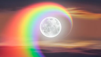 Full moon with rainbow in the background "Elements of this image furnished by NASA"
