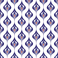 Blue and orange luxury vector seamless pattern. Ornament, Traditional, Ethnic, Arabic, Turkish, Indian motifs. Great for fabric and textile, wallpaper, packaging design or any desired idea.