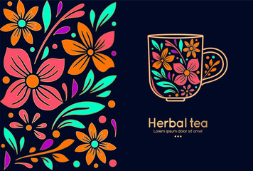 Tea mug abstract design. Vector illustration. Can be used for drink, food and other packaging types. Great for logo, monogram, invitation, flyer, menu, brochure, background or any desired idea.