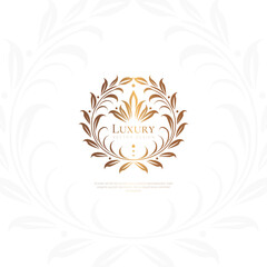 Golden frame with vector ornament on a white background. Elegant, classic elements. Can be used for jewelry, beauty and fashion industry. Great for logo, emblem, or any desired idea.