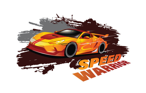 Sport car illustration with a grunge background and a orange color.
