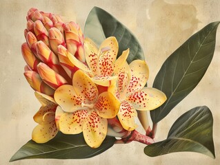 Vintage botanical illustration of a rare and exotic flower, scientific detail and rich colors , high-resolution