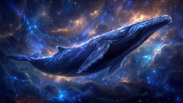 Celestial beauty: whale among stars evokes cosmic dreams and imagination