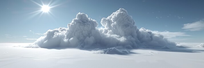 Bright white cloudscape with a single shining sun high in the sky. - obrazy, fototapety, plakaty