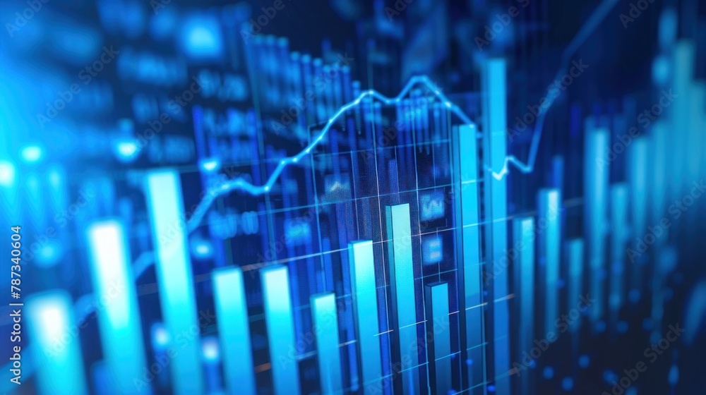 Poster a digital illustration of a rising bar graph symbolizing continuous investment growth and success.