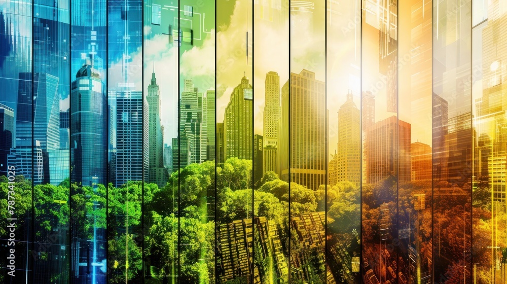 Poster a collage of images representing different asset classes and investment sectors for diversification.