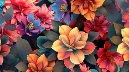 Design of digital textile flowers with an attractive backdrop - obrazy, fototapety, plakaty
