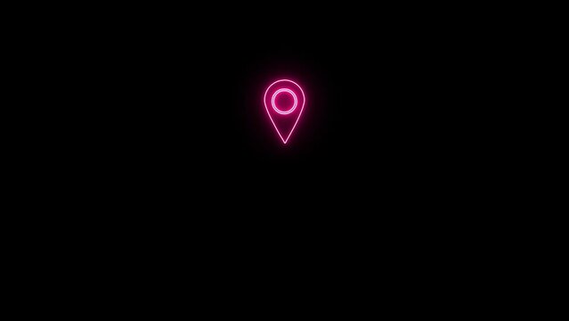 Neon location icon and house marker symbol isolated animation on black background.