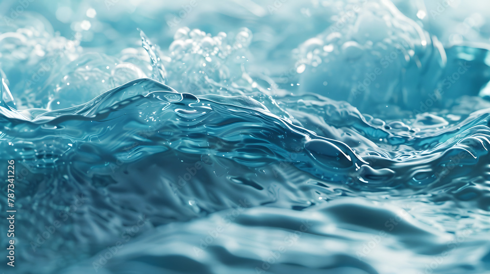 Aufkleber transparent blue colored clear water surface texture with ripples splashes and bubbles abstract natu